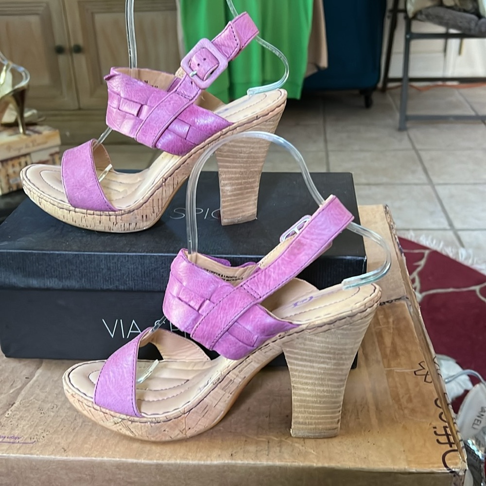 Born Crown Platform Cork and Leather Sandals in Violet Pink Sz 8 - Picture 4 of 14